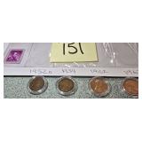 4 Pennies, One Stamp, 1952 D, 1934, 1962, 1967