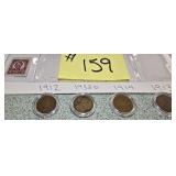 4 Pennies, One Stamp, 1912, 1933 D, 1914, 1966