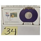 1934 S Peace Silver Dollar & Stamps