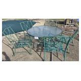 Metal Patio Table w/Glass Top & 5 Chairs-Shed
