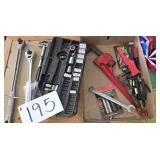 Flat of Tools, Ratchets, Pipe Wrench,