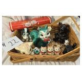 Basket of Vintage Figurines, Handpainted