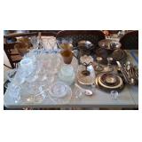 Glassware, Fenton Goblets, Silver Plate Serveware