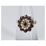 3.7 Grams Gold Antique Garnet & Seed Pearl Ring