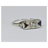 1.9 Grams Unmarked Antique Diamond & Sapphire Ring