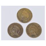 3 Indian Head Pennies: 1880, 1900 & 1907