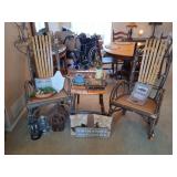 2 Hickory & Oak Rockers, Table, Cabin/Lodge Decor