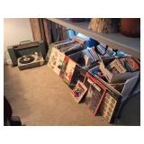 Vintage Portable GE Wildcat Turntable, Records