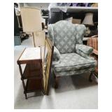 Sherrill Wingback Chair, 2 Lamps, Framed Art