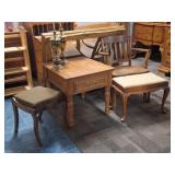 Keller Oak End Table, Wall Mirror, Brass Lamps