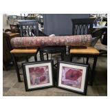 2 Bar Stools, Side Table, Framed Art, Rug