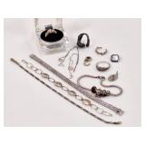 2.11 OZT Sterling Silver Jewelry: Bracelets, Rings