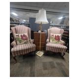 2 Wingback Chairs, Small Chest of Drawers, Lamps