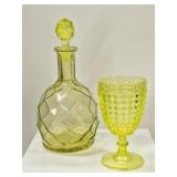 2 Uranium Glass: Decanter & Adam's & Co. Goblet