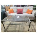 3 Cushion Sofa / Couch & Glass Coffee Table