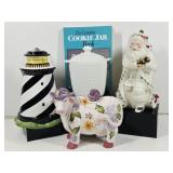 Cookie Jars: Milk Glass, Light House, Lenox Santa