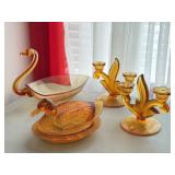 Amber Tiffin Glass, Duck on Nest, Swan