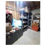 Contents of Closet: Wicker Shelf, Pyrex, Lionel