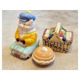 3 Cookie Jars: Pig, Bagel, Fruit Basket