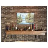 Oil Lamp, Uranium Glass Candle Holders, Painting