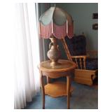Faux Leather Top Table, Victorian Lamp