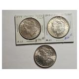 3 Morgan Silver Dollars: 1879, 1899O & 1887