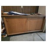Wood Cabinet, 2 Golf Umbrellas, Painting Supplies