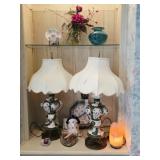 Pair Capodimonte Style Lamps, Art Glass Vase