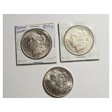 3 Morgan Silver Dollars: 1879 O, 1887 & 1896
