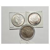 3 Morgan Silver Dollars: 1897, 1898, 1898 AU