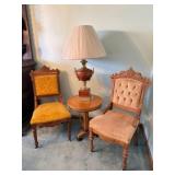 Eastlake Side Chairs, Table, Frederick Cooper Lamp