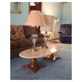 Pair French Empire Lamps, Coffee Table