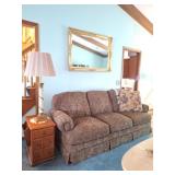 Gold Beveled Mirror, Sofa, End Tables