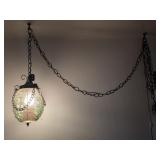 Mid-Century Green Glass Swag Light