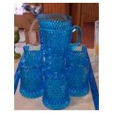 Indiana Glass Diamond Point Pitcher & Mugs