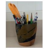 POTTERY CUP W/PENCILS & MORE-CHECK OUT THE PIC