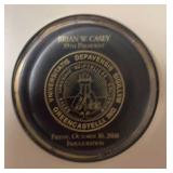GLASS PAPERWEIGHT-DEPAUW THEMED