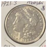 1921-S MORGAN SILVER DOLLAR (90% SILVER) (AU)