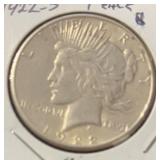 1922-S PEACE SILVER DOLLAR (90% SILVER) (VG+)