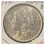 1880 MORGAN SILVER DOLLAR (90% SILVER) (AU+)