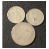 (BAG) (2)CANADA DIMES (50% SILVER) & (1)CANADA