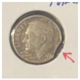 1961-D ROOSEVELT DIME ***CLIPPED AT 4PM*** (90%.