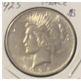 1925 PEACE SILVER DOLLAR (90% SILVER) (AU)
