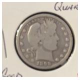 1898 BARBER QUARTER (90%SILVER) ***80% FULL RIMS**