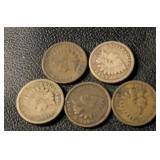 (5)INDIAN HEAD CENTS "ASSORTED DATES"-CHECK OUT