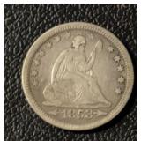 1853 SEATED LIBERTY QUARTER (90% SILVER)