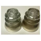 (2)VINTAGE GLASS ELECTRIC INSULATORS-"HEMINGRAY"