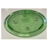 GREEN DEPRESSION GLASS-FOOTED PASTRY PLATE/APPROX.