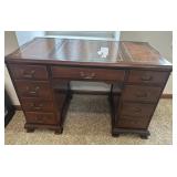 KNEEHOLE DESK W/LEATHER INLAY TOP-NOT PERFECT