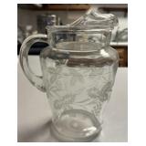GLASS COLD DRINK PITCHER W/ETCHED DESIGN